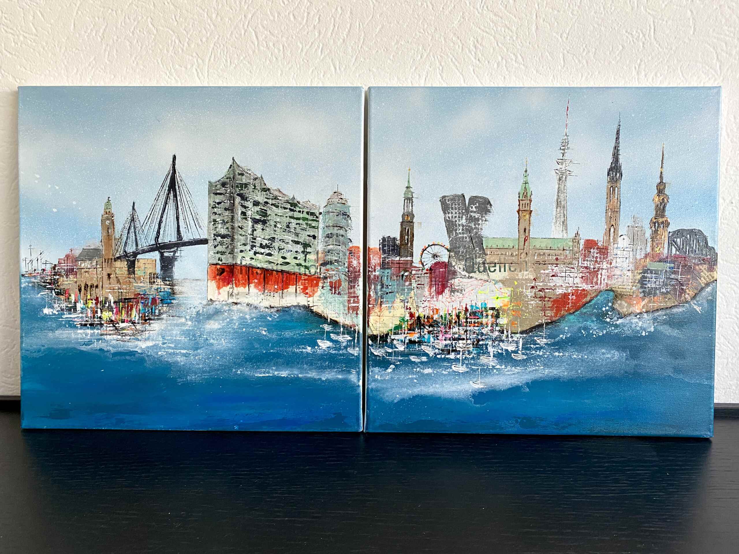 Kunstwerke „Hamburg inspiriert No 1 und No 2“ mit Hamburg Skyline von Nina Groth