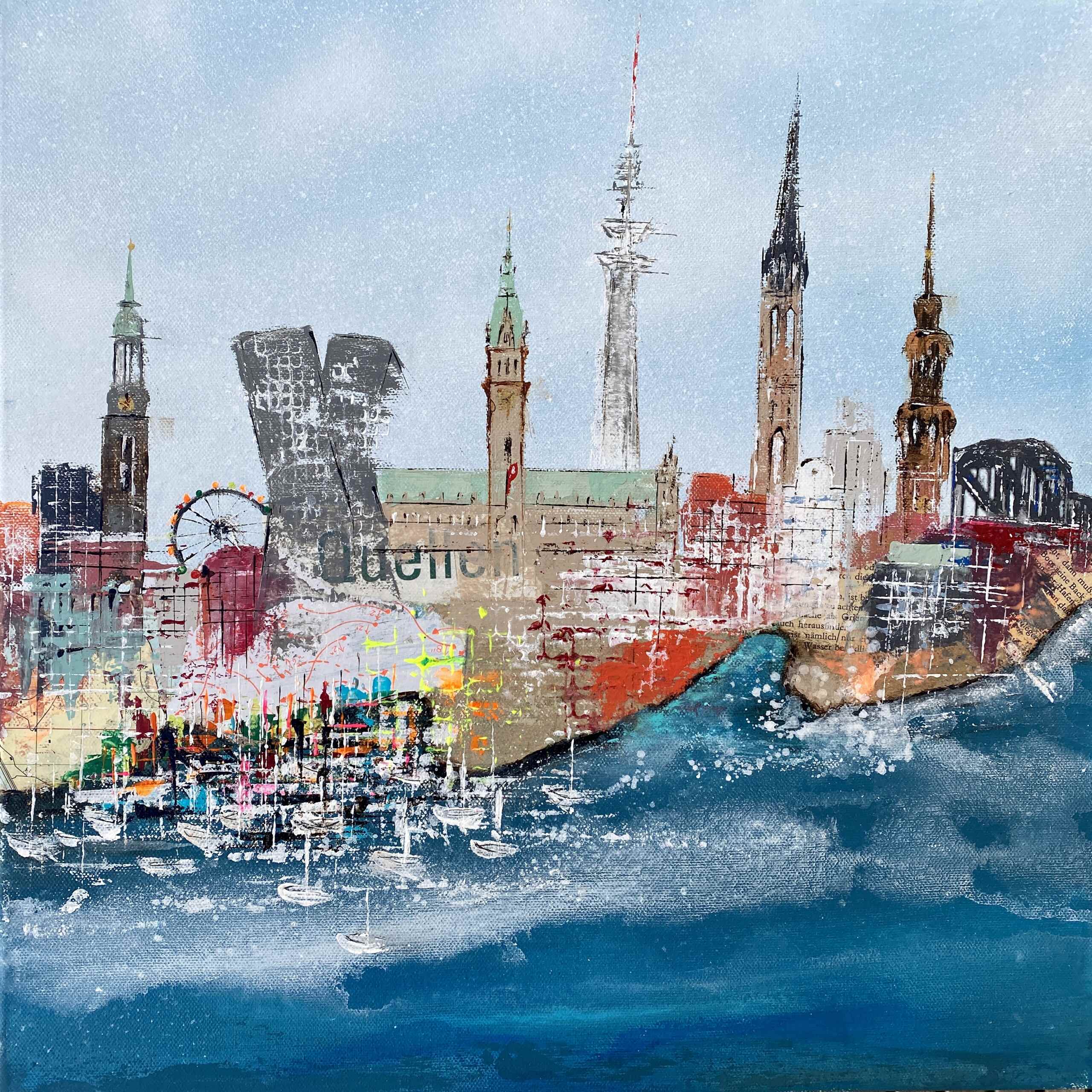 Kunstwerk „Hamburg inspiriert No 2“ mit Hamburg Skyline von Nina Groth