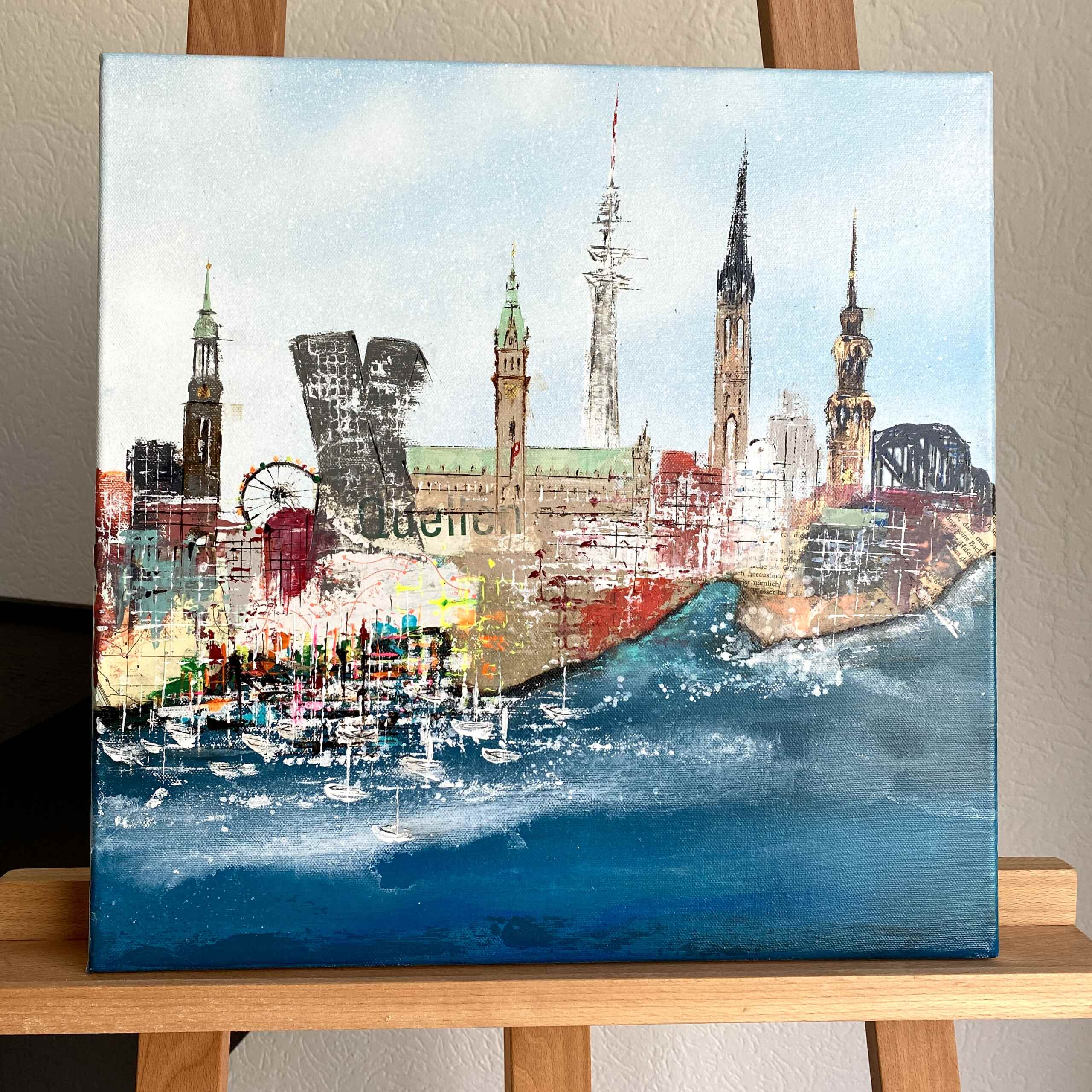 Kunstwerk „Hamburg inspiriert No 2“ mit Hamburg Skyline von Nina Groth