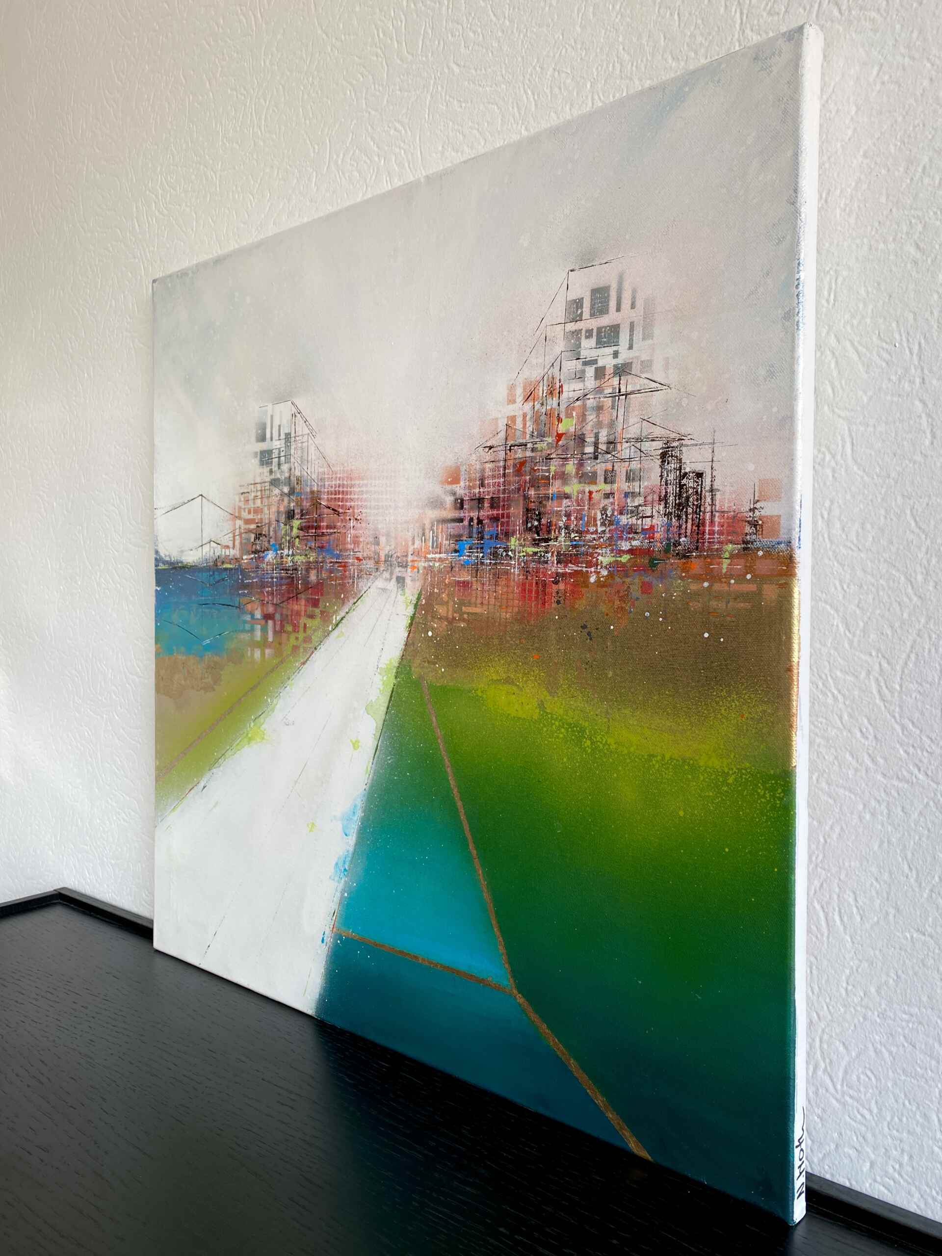 Side view of artwork "City Calling No 1" by Nina Groth