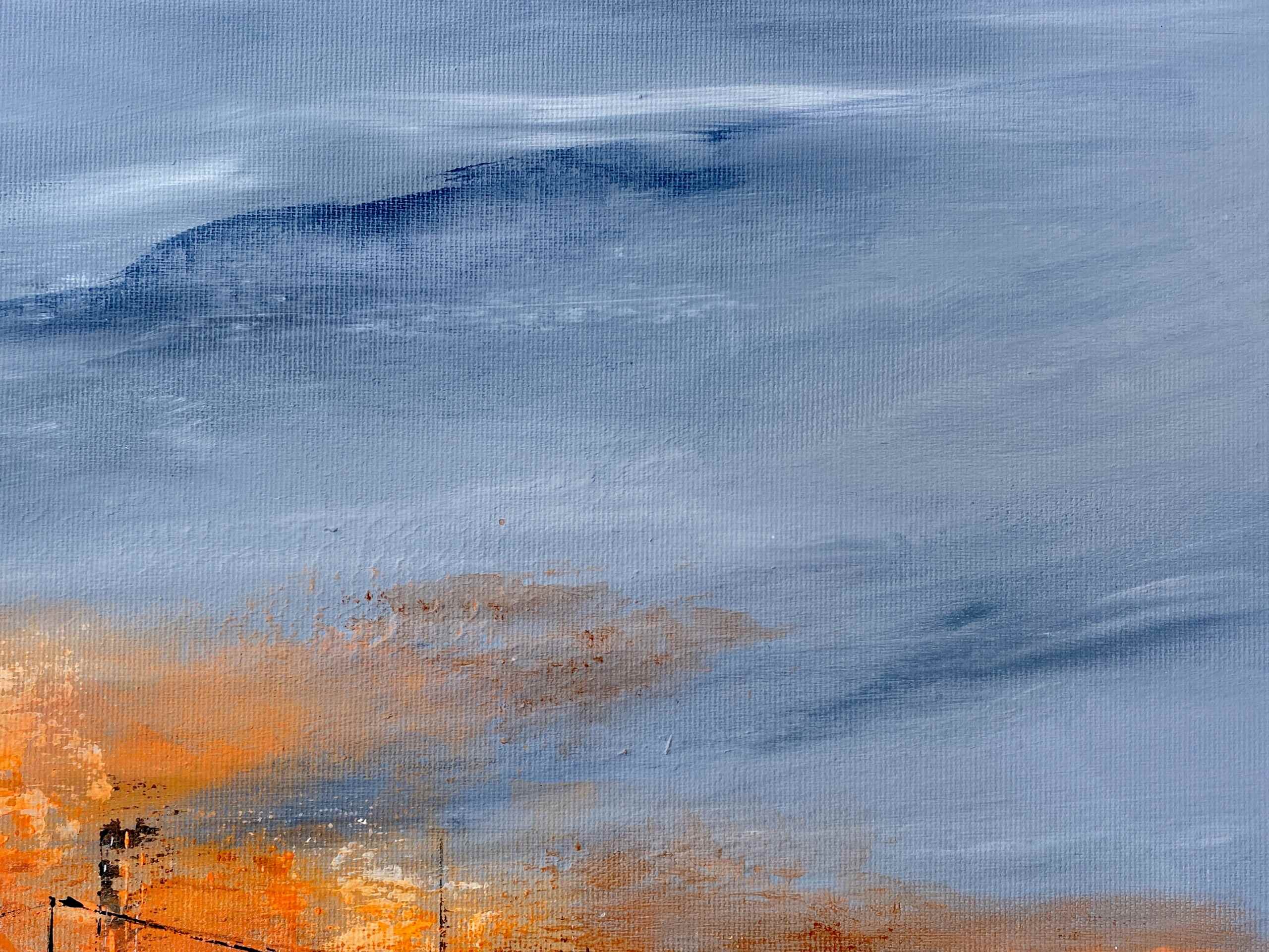 Detail of artwork "Sky Blue and Sunset Red" by Nina Groth