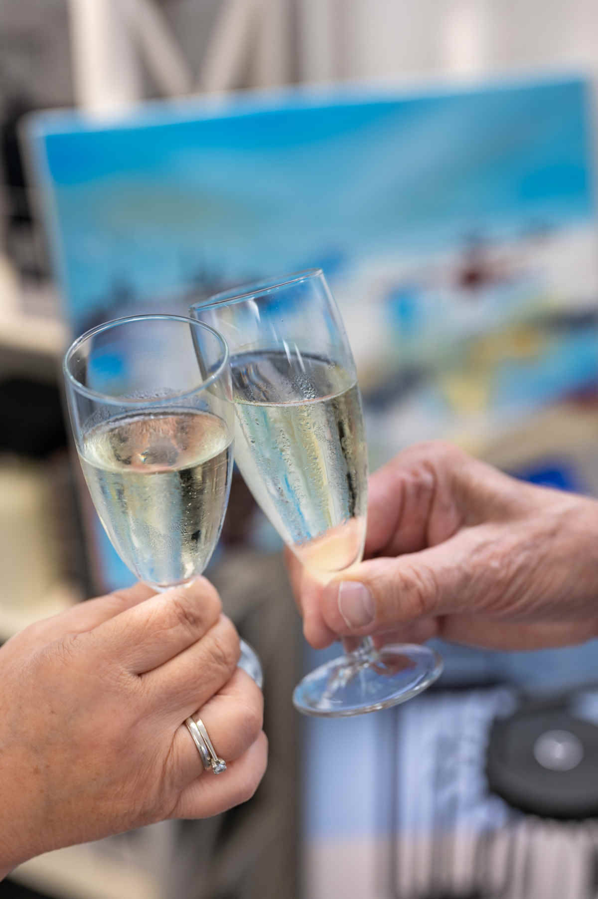 Champagne glasses at Nina Groth´s vernissage of the exhibition "City & Water - Living Harmony" at KOCH - DIE RAUMHANDWERKEREI