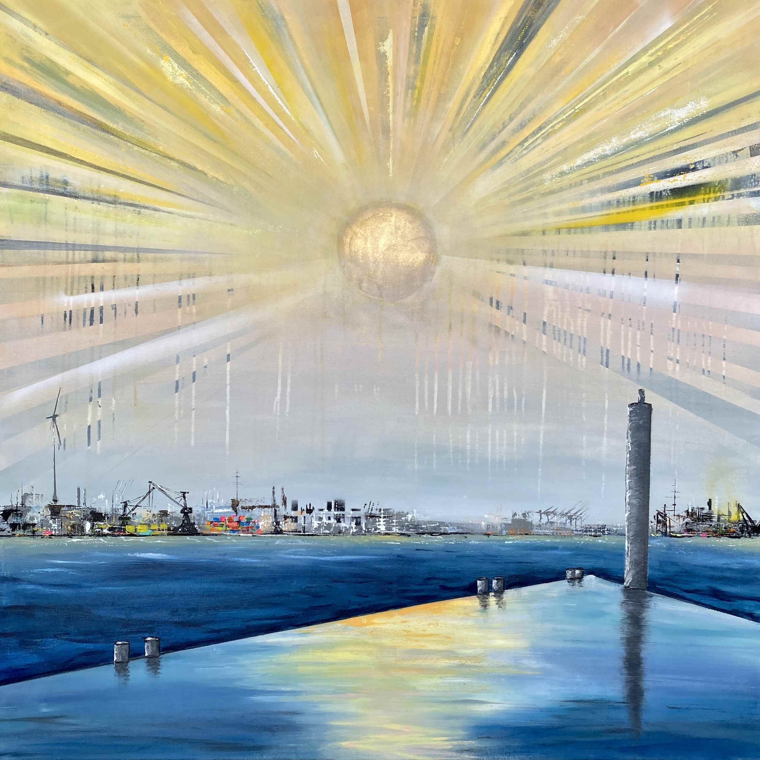 Artwork "Sunbeams & Rain Pontoon" by Nina Groth