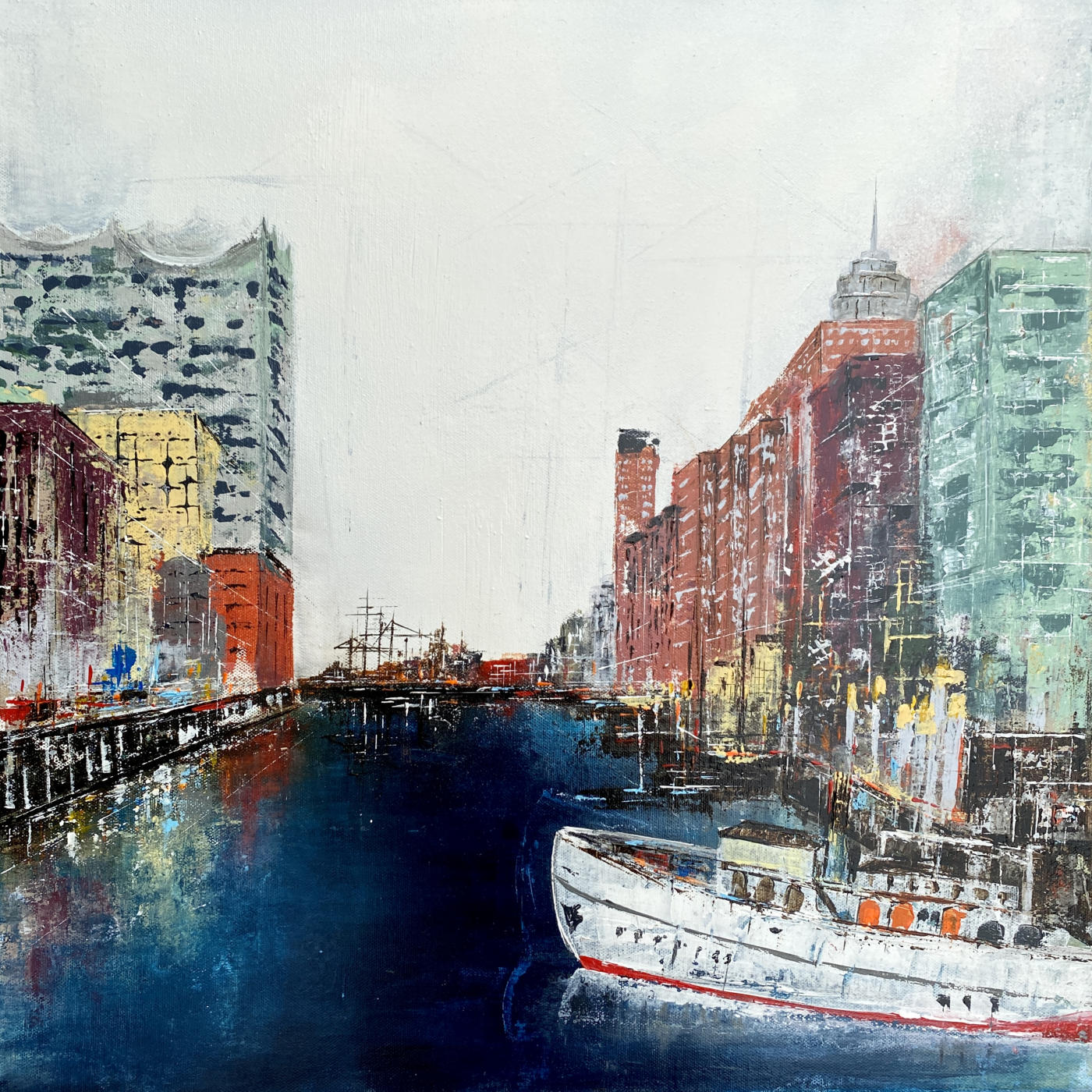 Sandtorkai von Nina Groth – Blick auf die Elbphilharmonie in Hamburg mit urbaner Perspektive