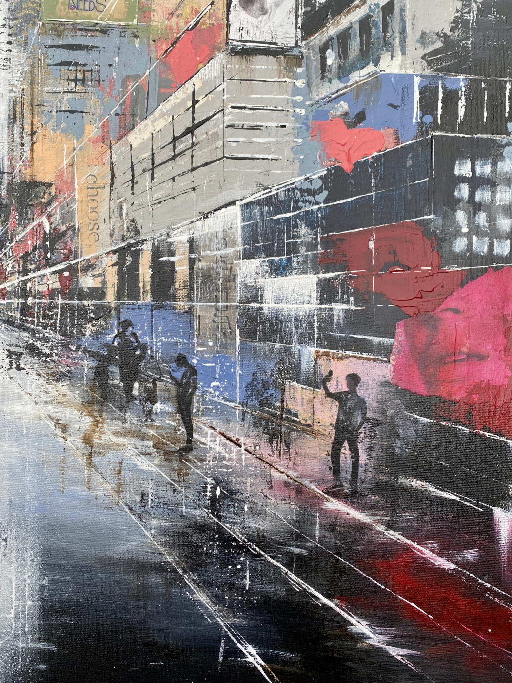 Basic Need – 11.200 Likes | Detail Figuren Detail aus Basic Need – 11.200 Likes – Figuren mit Smartphones in der Stadtperspektive