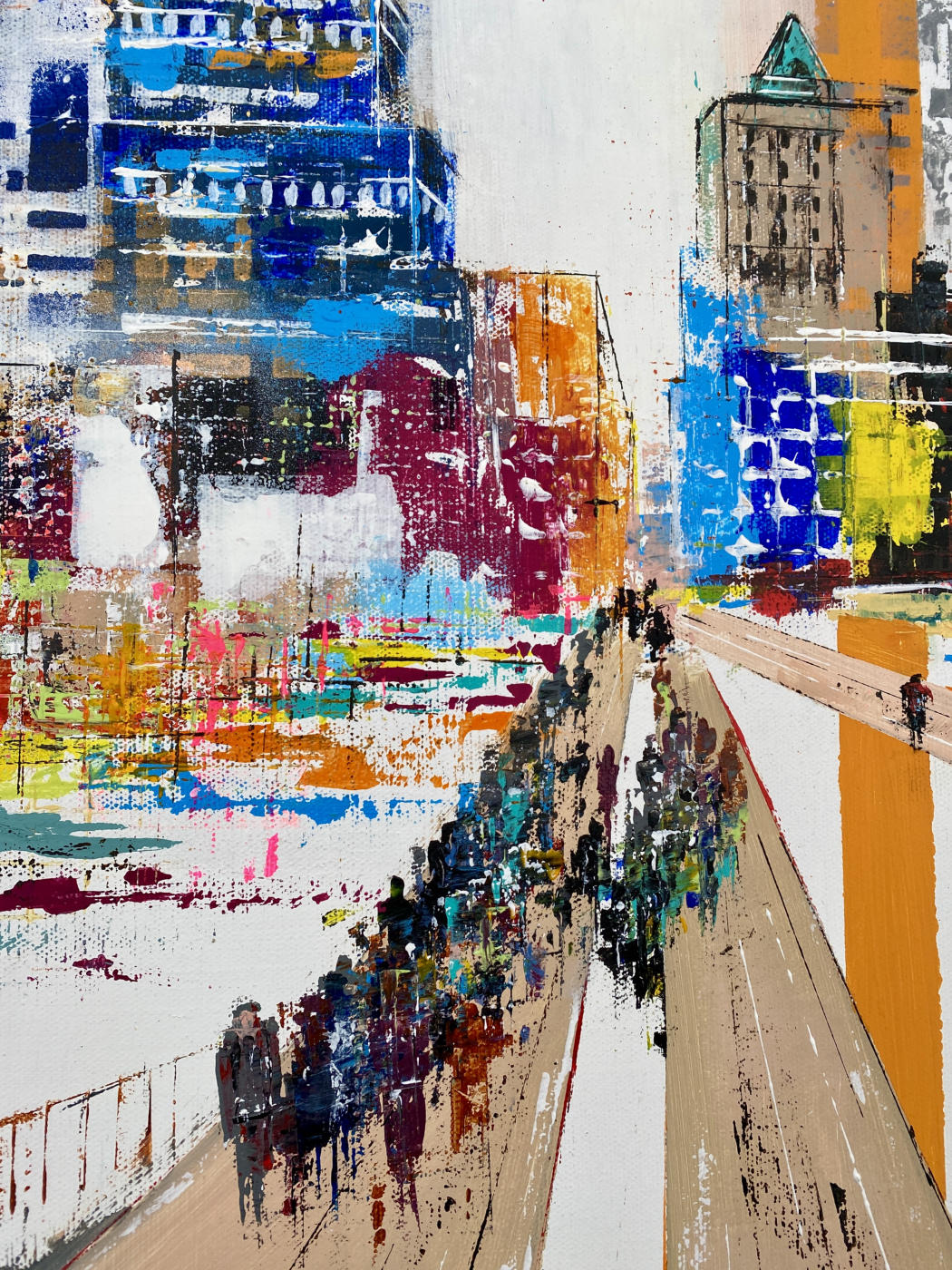 First Mover | Detail Figuren in Bewegung Detail aus First Mover – Figuren in der Stadtperspektive, eine Person bewegt sich außerhalb der Gruppe