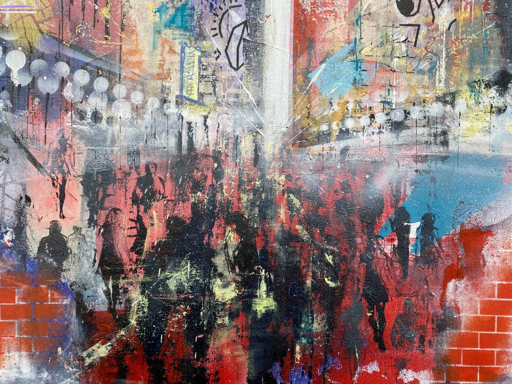 With a Little Help from Google | Detail Figuren Detail aus With a Little Help from Google – Menschenmenge in der urbanen Perspektivachse